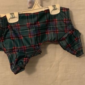 Daba Doo: Green Plaid Fleece-Lined Water Repellant Dog Coat (8” Back, 3” Leg)